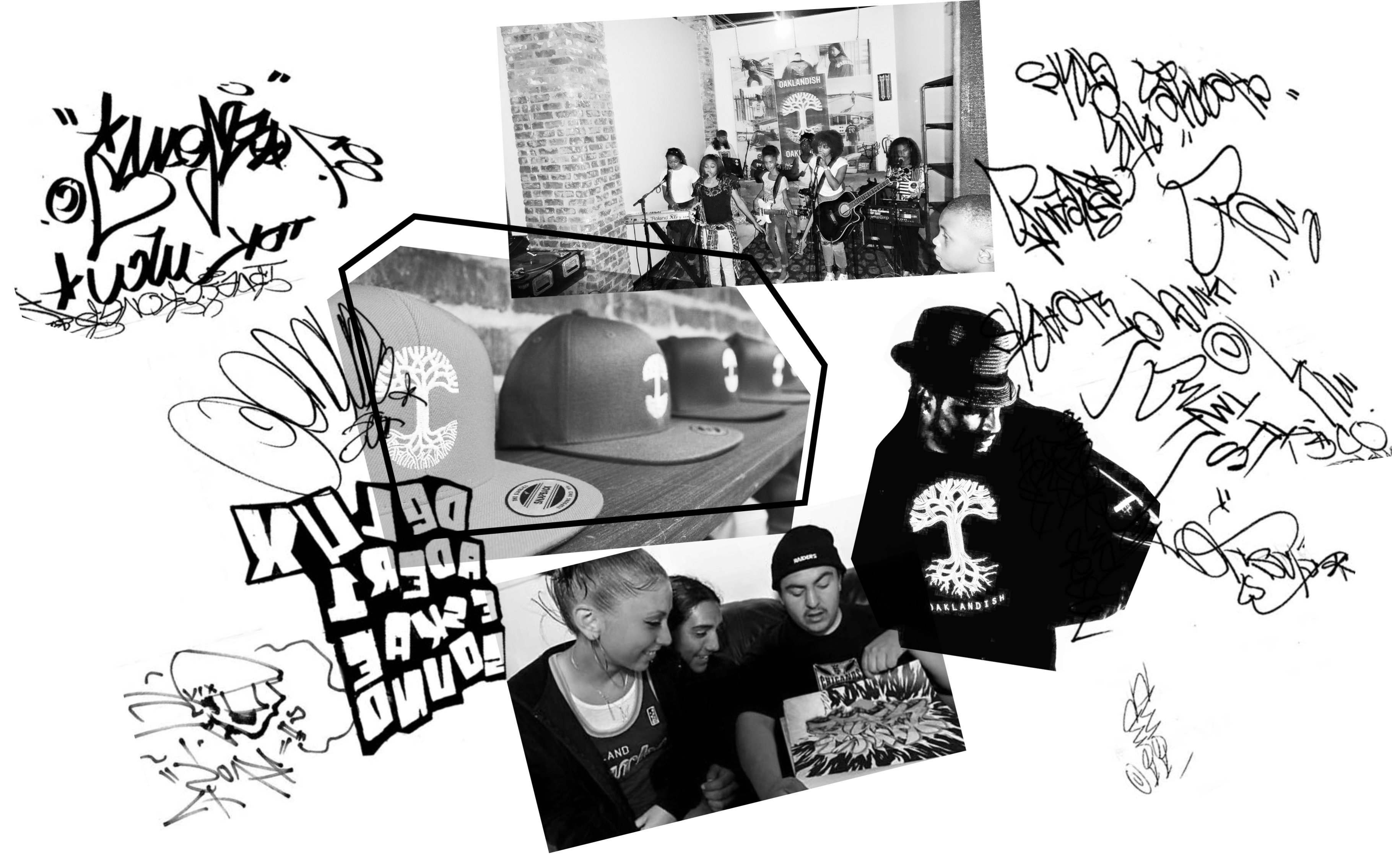 collage of merch and activities at the Oaklandish Gallery