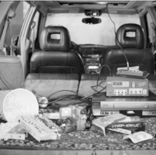 electronics in the back of a car